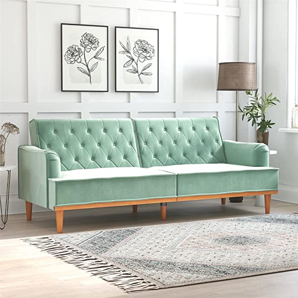 Mr. Kate Stella Vintage Convertible Sofa Bed Futon, Tan Linen