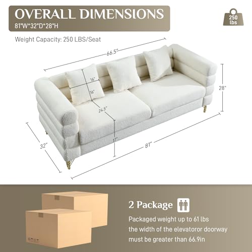 Cloud Couch for Living Room, 79" Modern Overstuffed Deep Seat Boucle Sherpa 3 Seater Sofa with 3 Pillows