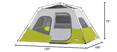 CORE Instant Cabin Tents | 6 Person / 9 Person / 10 Person / 12 Person Family Cabin Multi Room Pop Up Tents Car Camping | Included Storage Pockets