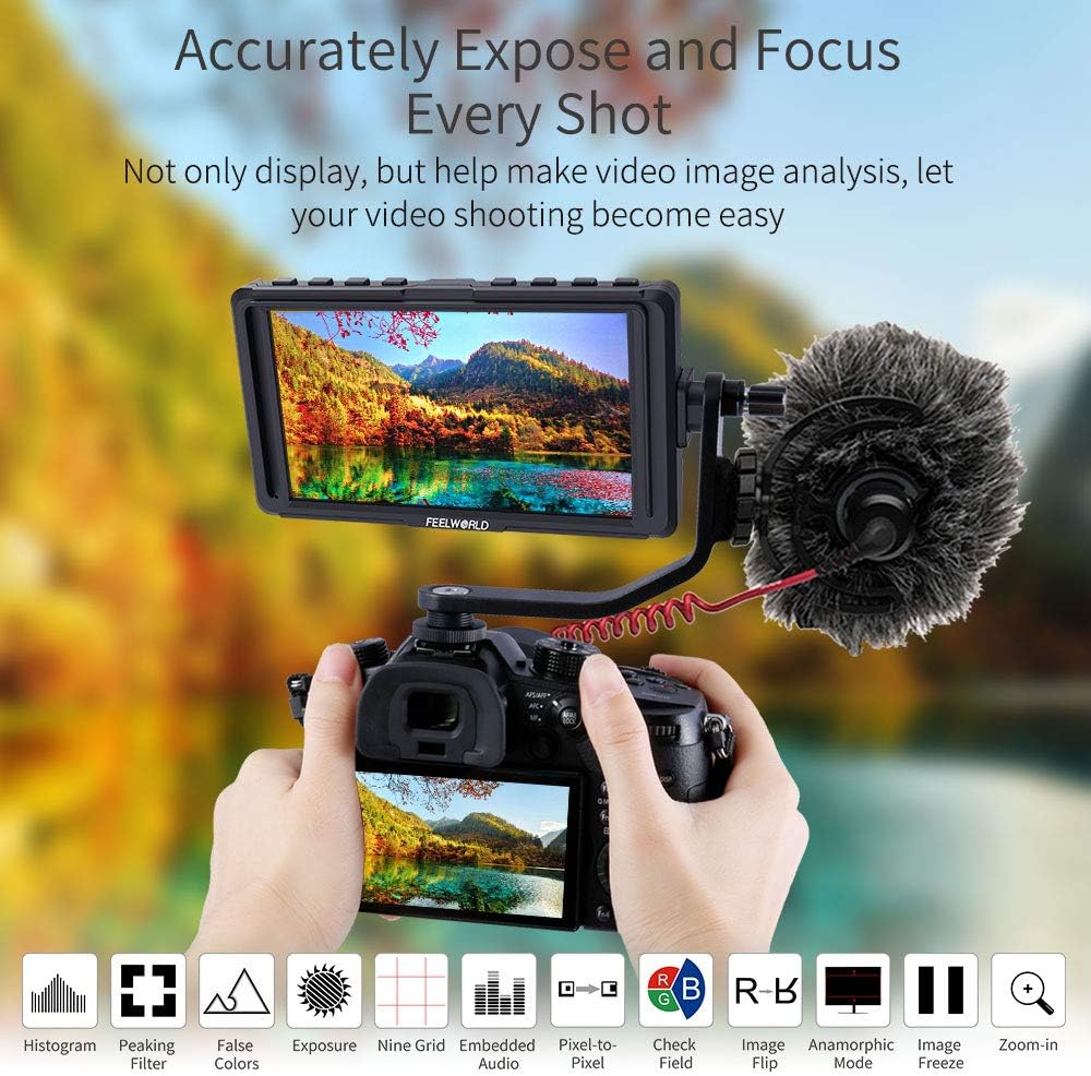 FEELWORLD F5 5 Inch DSLR On Camera Field Monitor Small Full HD 1920x1080 IPS Video Peaking Focus Assist with 4K HDMI 8.4V DC Input Output Include