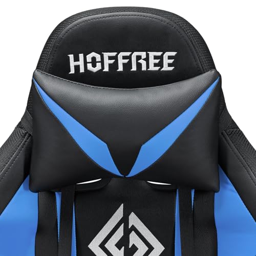 HOFFREE RGB Gaming Chair with Speakers Massage Computer Gaming Chair with LED Lights and Footrest High Back Video Game Chair for Adults Blue and Black