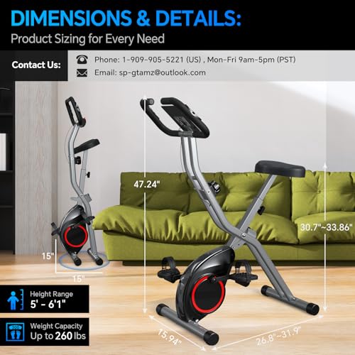 Foldable Exercise Bike Stationary Bikes for Home, 5 IN 1 Indoor Workout Bike, Cycling Bike with 16-Level Quiet Magnetic Resistance