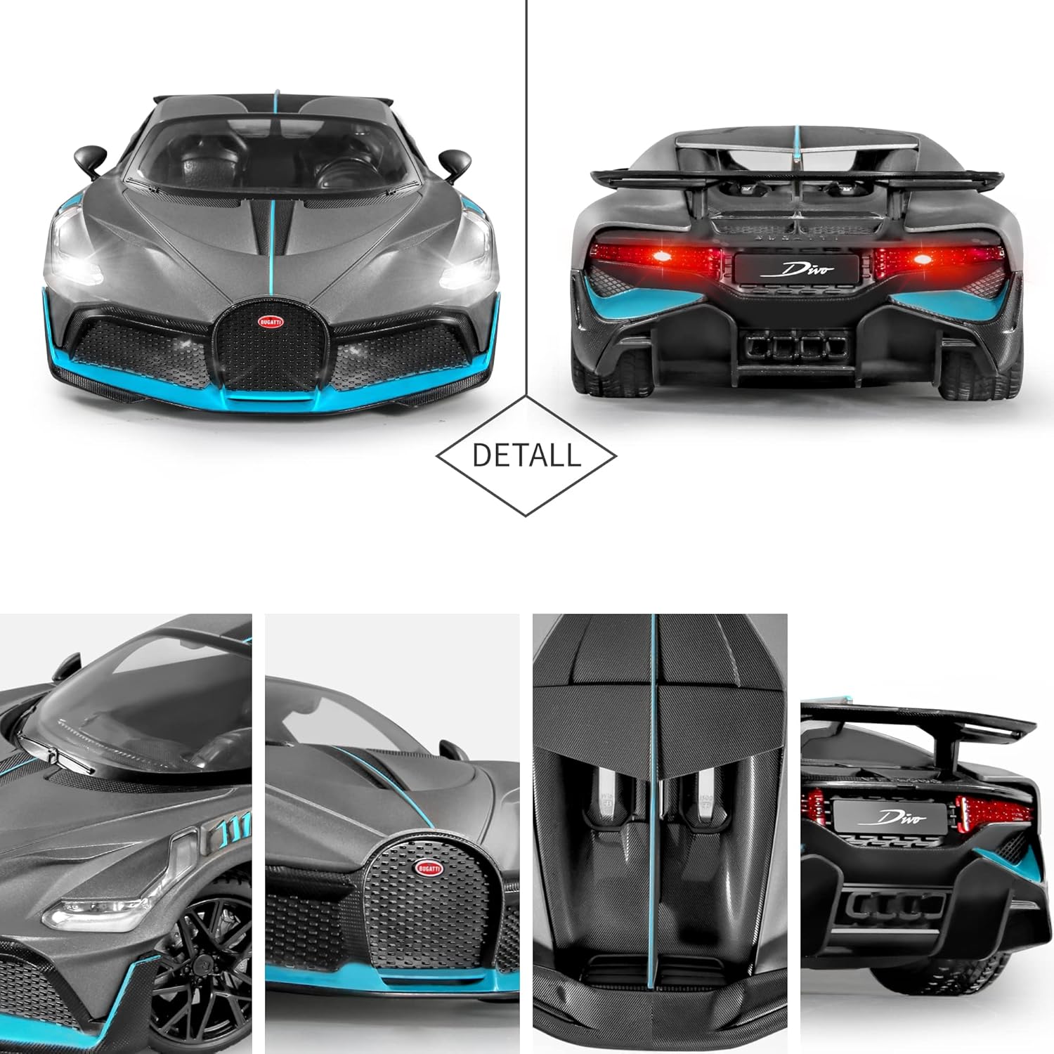 MIEBELY Bugatti Remote Control Car – 1/12 Scale RC Car for Children and Adults – Realistic Bugatti Divo Car with Lights – Detachable Steering Ring