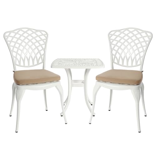 HOMEFUN Bistro Table and Chairs Set of 2 Outdoor 3 Piece Patio Set, Rose Pattern Cast Aluminum Bistro for Garden Balcony