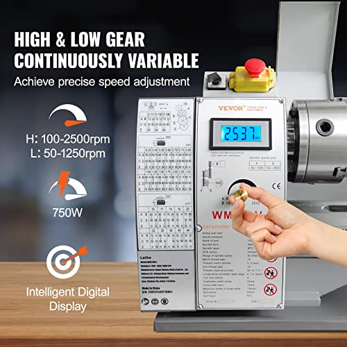 VEVOR Metal Lathe Machine, 8.3'' x 29.5'', Precision Benchtop Power Metal Lathe, 0-2500 RPM Continuously Variable Speed