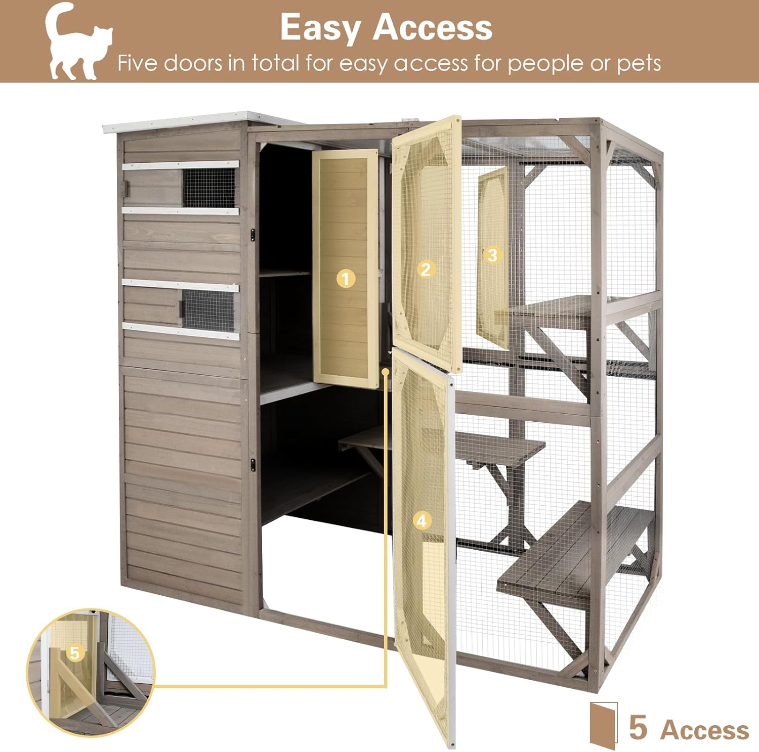 Catio Outdoor Cat Enclosure Cat Catio Cat House, Cat Cage Condo Indoor Playpen Kitty House Shelter with Multi Platforms, Waterproof Roof