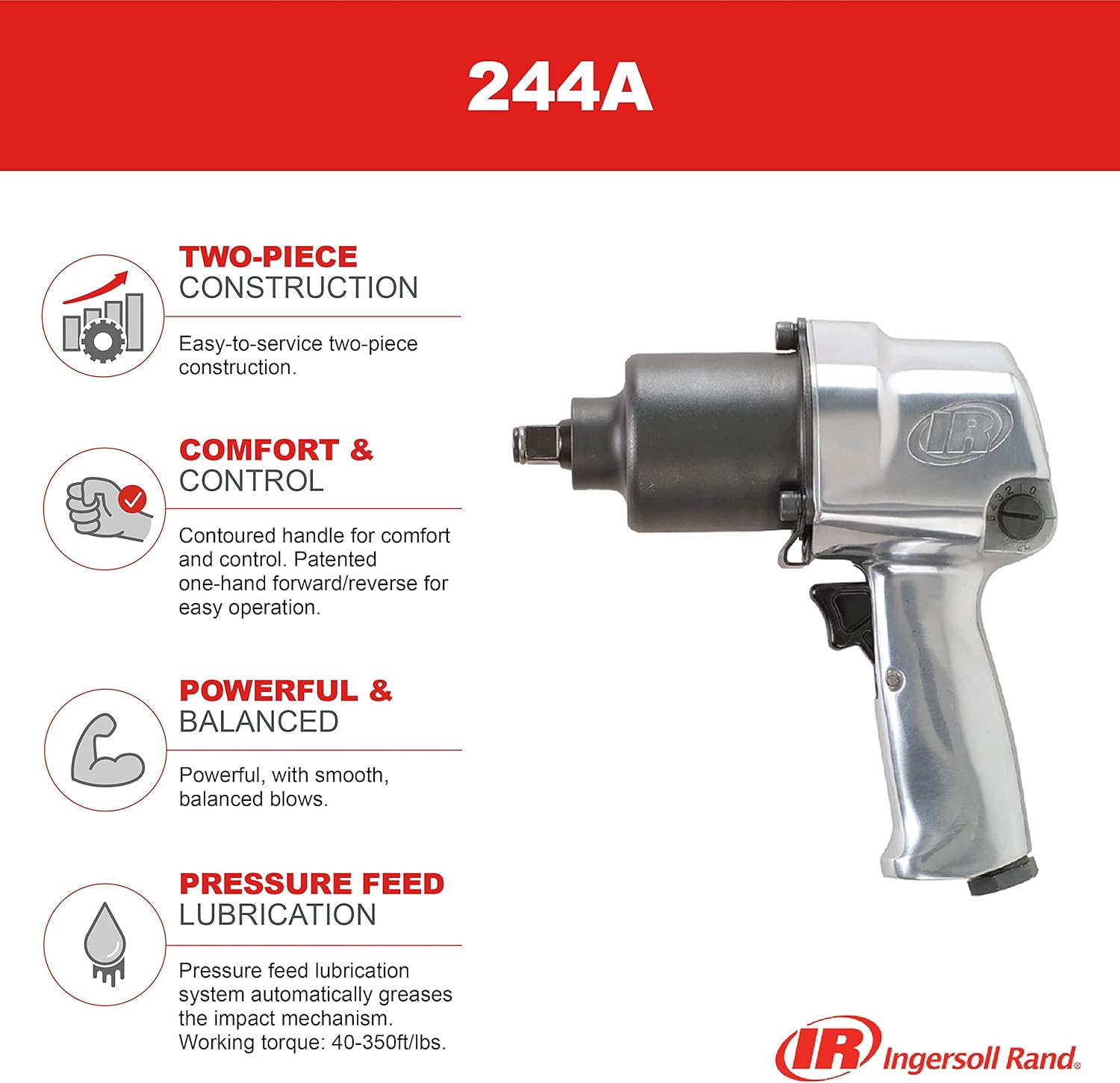 Ingersoll Rand 244A 1/2-Inch Super Duty Air Impact Wrench, 244A - Standard Anvil