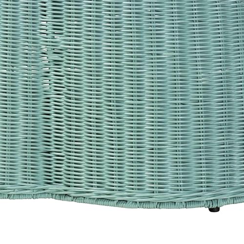bali & pari Palm Scalloped Rattan Coffee Table - Handwoven Wicker Round Accent Table for Living Room Patio or Sunroom, Coastal Boho Style, White