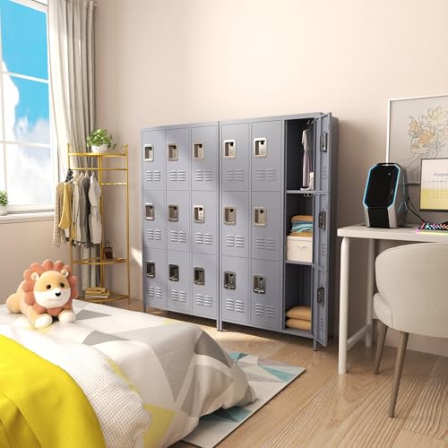 3 Doors Lockers for Employees, Steel Storage Lockers Lockable, Metal Locker Storage Cabinet for Home Office School Gym, Require Assembly (Grey)