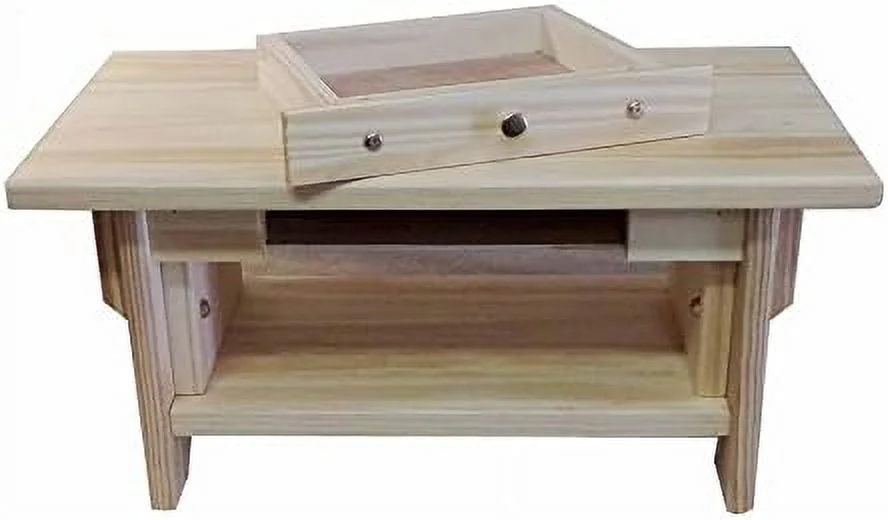 personal altar table w/display shelf: unfinished pine 20"×11"×10" tall ~ (pine 10" w/drawer)