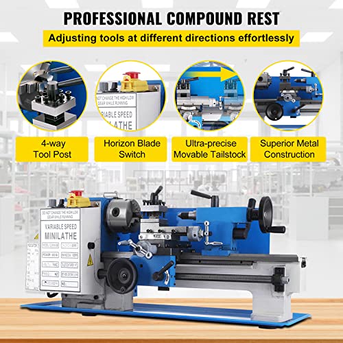 VEVOR Metal Lathe 7 x 12 Inch, Precision Mini Metal Lathe 2250 RPM 550W Variable Speed