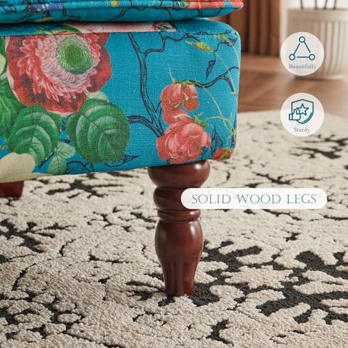 MELLCOM Floral Accent Chair, High Back Upholstered Armchair with Solid Legs, Leisure Single Sofa Chair for Living Room, Bedroom, Home Office