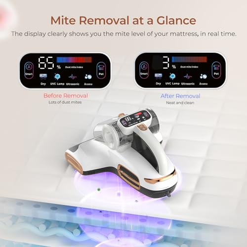 T600 Bed Vacuum Cleaner with UV-C Light, 15Kpa Suction 700W Powerful Double Cup Handheld Vacuums, Mattress Vacuum Cleaner with Smart Dust Sensor