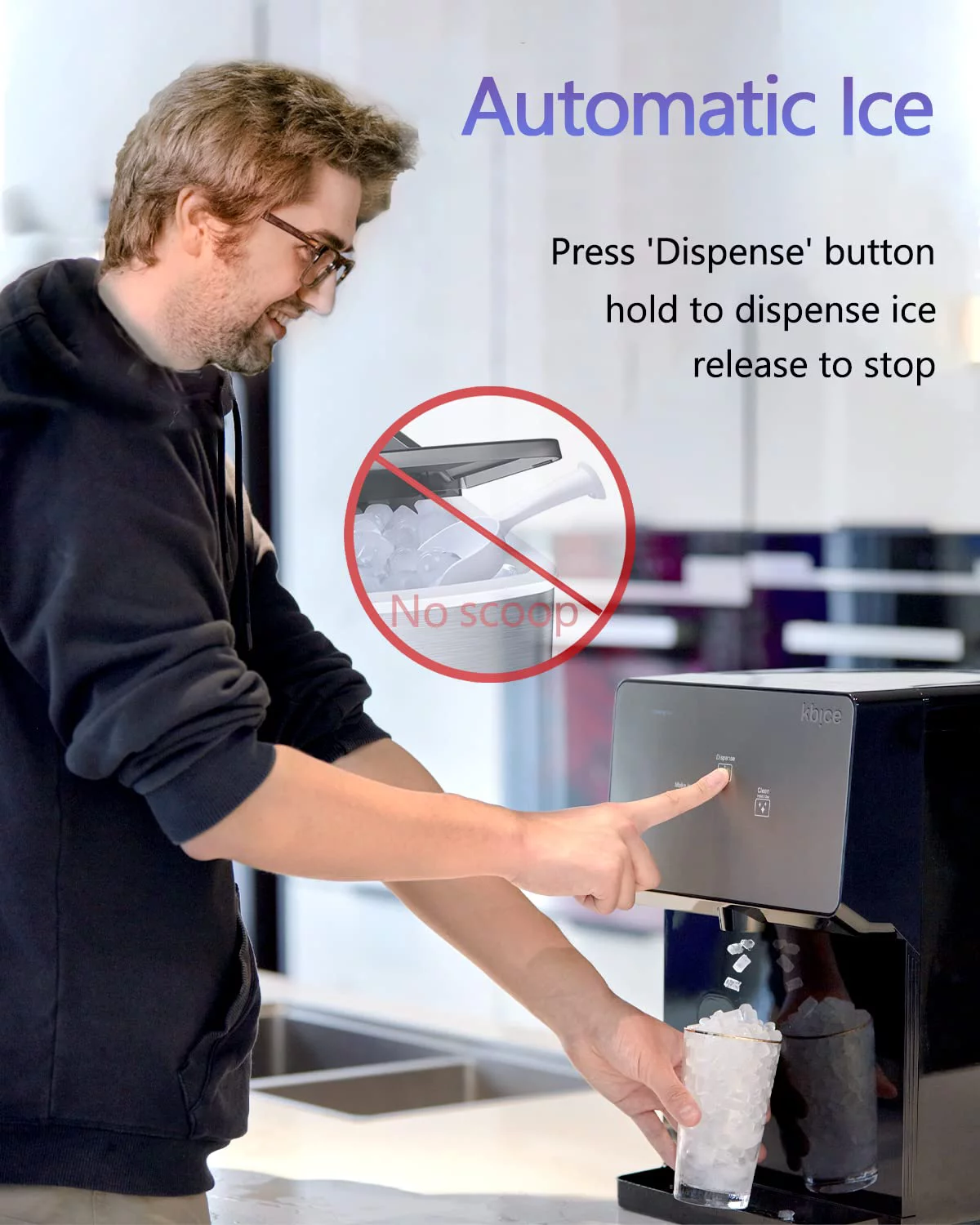 KBICE 2.0 Self Dispensing Countertop Nugget Ice Maker, Crunchy Pebble Ice Maker, Sonic Ice Maker, Produces Max 32 lbs of Nugget Ice per Day