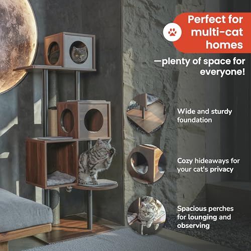 Modern Cat Tree-Sleek Wooden Furniture-Style Tower(60") Blends with Home Decor, Tallest Scratching Post(48")