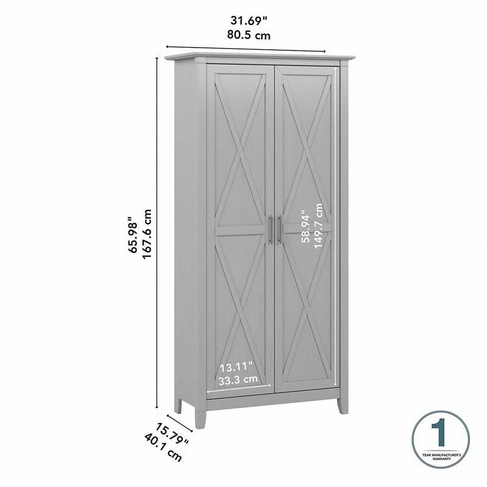 Pemberly Row Tall Storage Cabinet with Doors in Cape Cod Gray - Engineered Wood