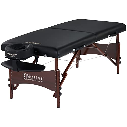 Master Massage Newport Portable Massage Table Package with Denser 2.5" Cushion, Walnut Stained Hardwood, Steel Support Cables, Pillows & Accessories