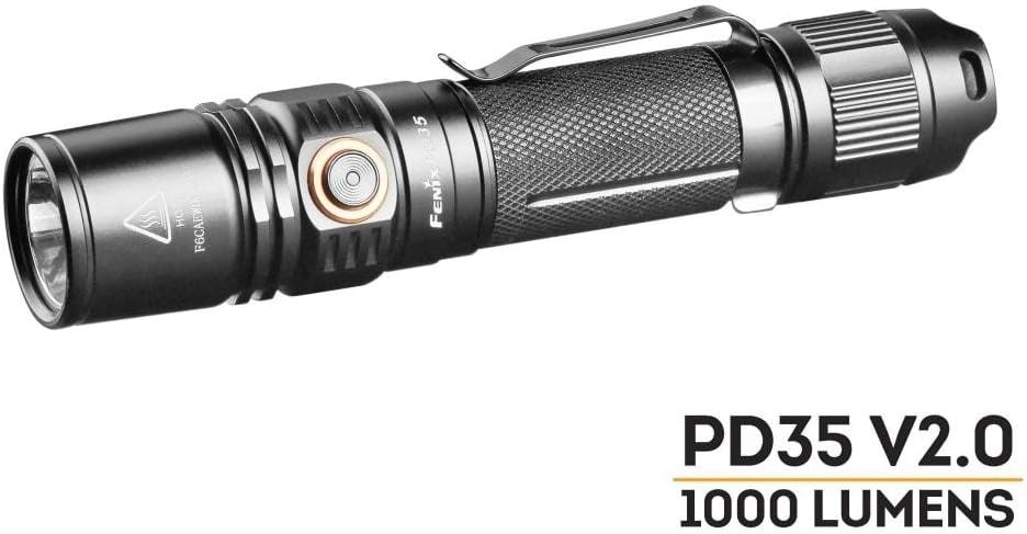 Fenix PD35 V2.0 2018 upgrade 1000 Lumen Flashlight rechargeable bundle with Fenix USB Rechargeable li-ion Battery & EdisonBright battery carry case
