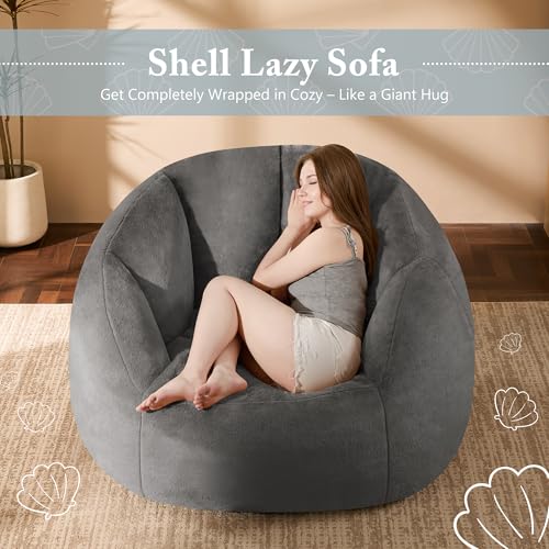 Giant Bean Bag Chair for Adults - Comfy Plush Round Shell Soft Accent Chair, Oversized Cozy Lounge Floor Sofa Reading Chair