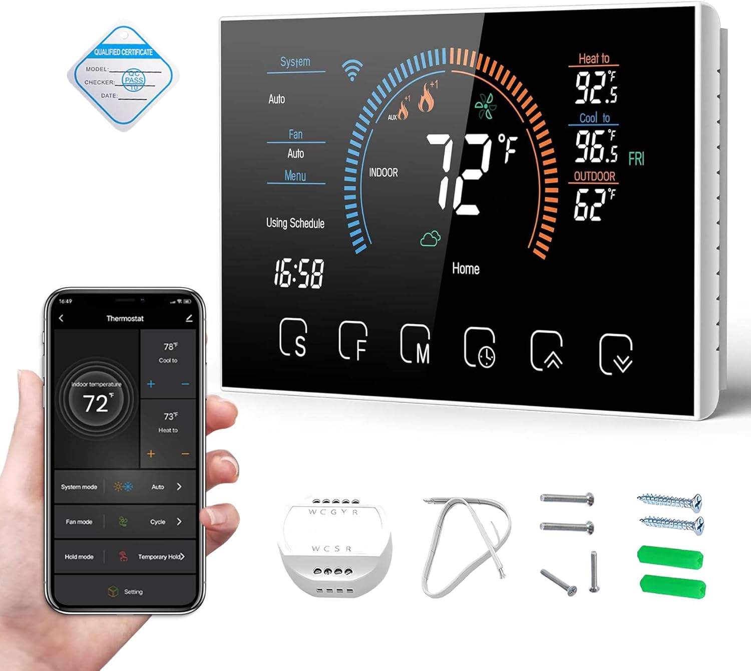 Smart Thermostats for Home, Digital Thermostat with App, WiFi Thermostats for Home, C-Wire Adapter Included, App Thermostat, LCD Color Screen