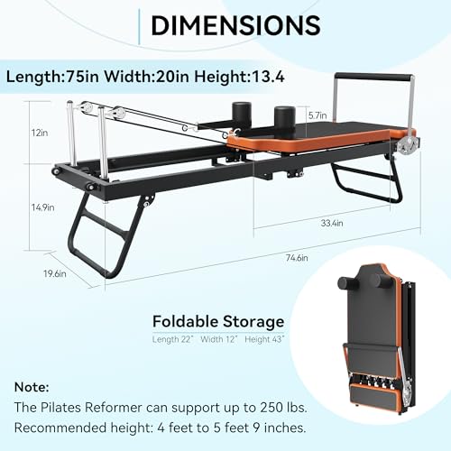 Pilates Reformer,Dpiolrcag Foldable Pilates Machine & Equipment for Home Use and Gym Workout, Suitable for Advanced and Beginners Users