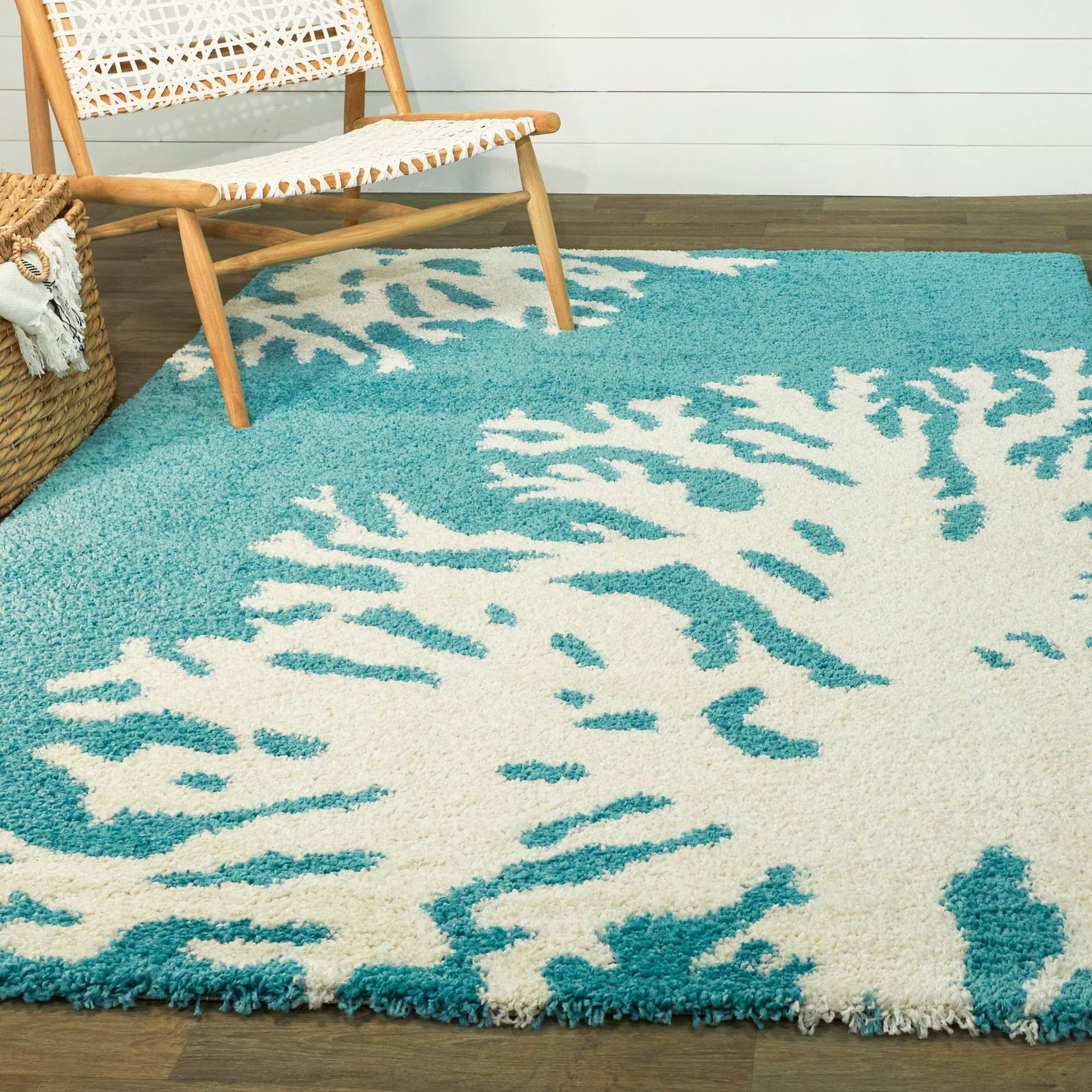 BALTA Sarasota Teal 5 ft. x 7 ft. Coastal Shag Area Rug, Blue