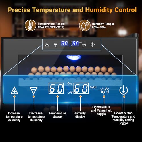 Cigar Electric Humidor, 35L 250 Counts Large Capacity Thermostatic Electric Cigar Cooler Cabinet with Digital LED Screen, Safety Lock