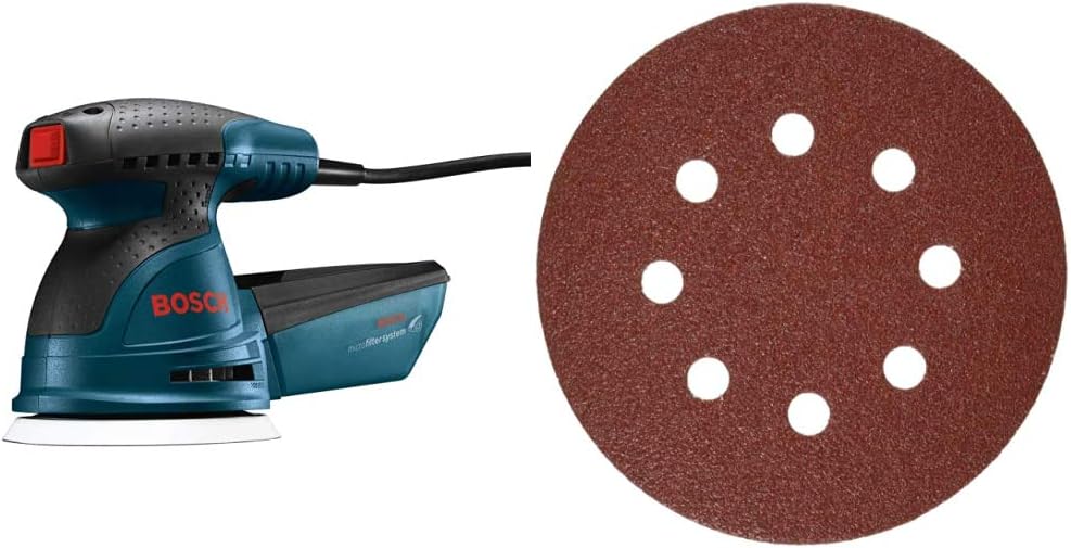 Bosch ROS20VSC Palm Sander - 2.5 Amp 5 Inches Corded Variable Speed Random Orbital Sander/Polisher Kit with Dust Collector and Soft Carrying Bag, Blue