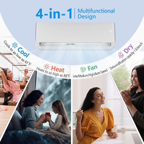 Bonnlo 17SEER2 Ductless Mini Split AC/Heating System, Split-System Wall Air Conditioner Pre-Charged Inverter Heat Pump with 16ft Installation Kit