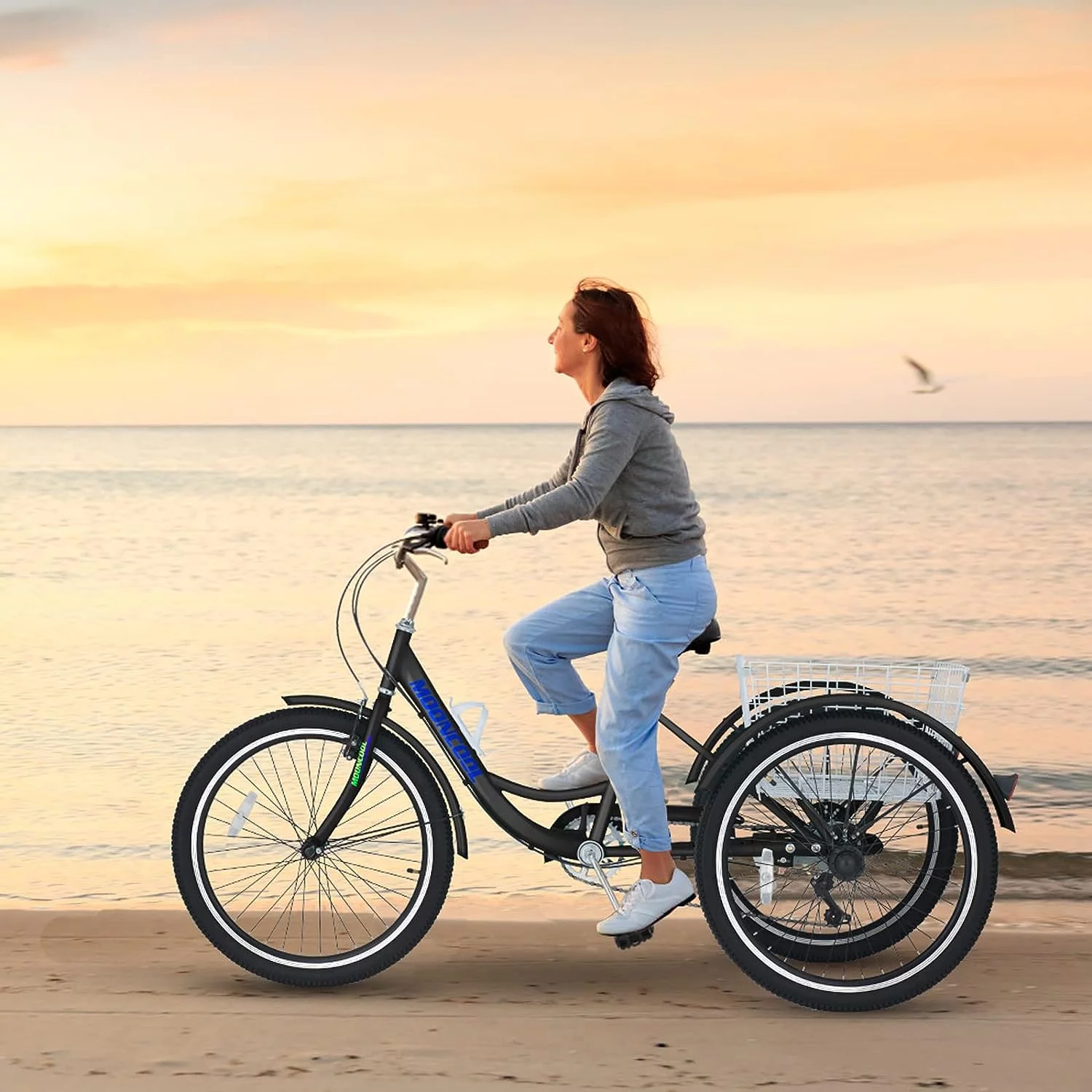 FICISOG 26 Adult Tricycle, 3 Wheel 7 Speed Bikes,450lbs Capacity Cruise Trike with Shopping Basket