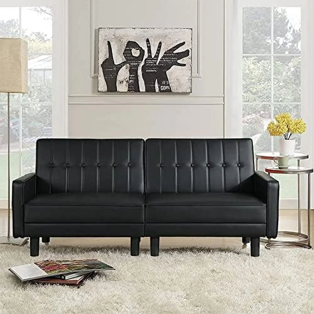 NLIBOOMLife Futon Sofa Bed Couch and Sleeper Sofas for Living Room  Faux Leather Convertible Folding Sofa Bed Couch and Loveseat for Small Space with