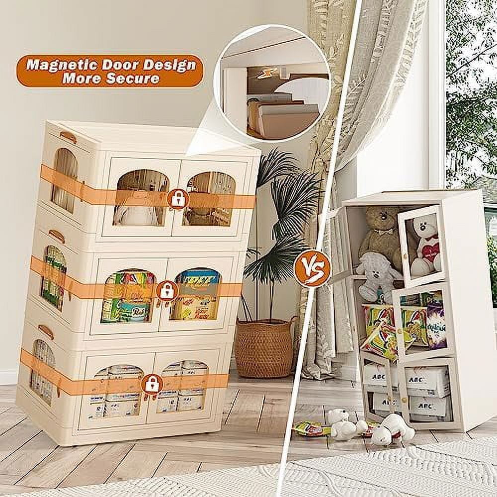 GVJMTKP 75 GAL Stackable  Bins with Lids for Closet Organizers Collapsible  Bins with Door and Wheels Trunk Car Folding  Containers Box for Bedroom