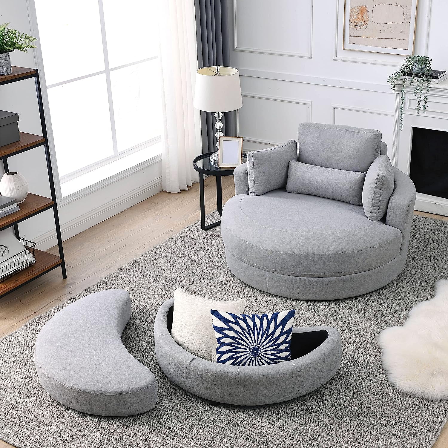 Gxcevsou 51''W Oversized Swivel Chair with Moon Storage Ottoman