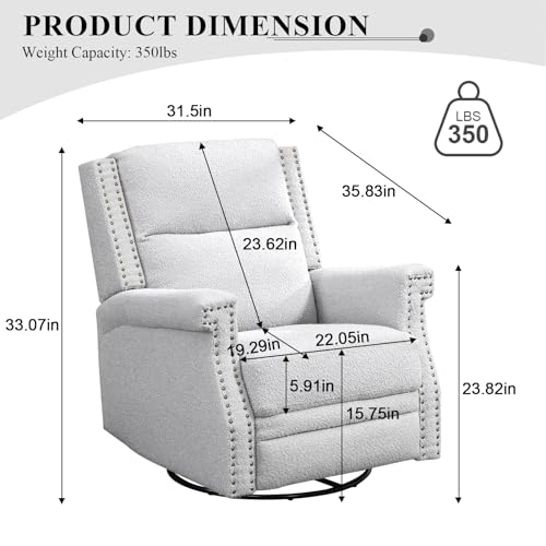 Wingback Swivel Recliner Chair, Mid Century Modern Push Back Accent Armchair, Upholstered Boucle Reclining Lounge Chair