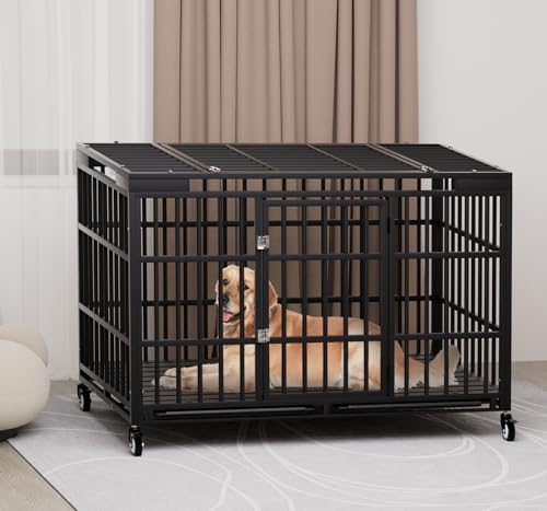 54 Inch Heavy Duty Dog Crate with Wheels，Indestructible Escape-Proof Dog Cage for Large Dogs
