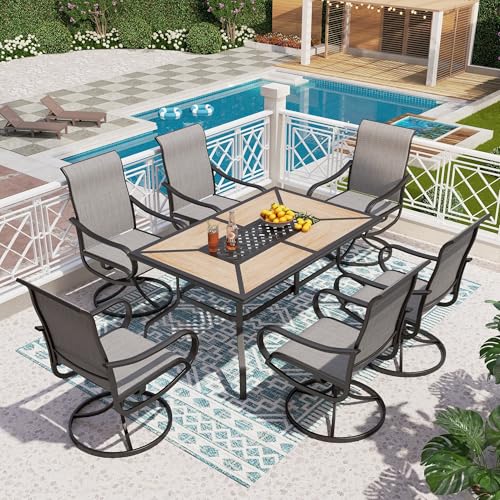 PHI VILLA 5 PCS Outdoor Patio Dining Set with Swivel Dining Chairs (Blue) and 37"x 37" Metal Steel Dining Table(1.57" Umbrella Hole)