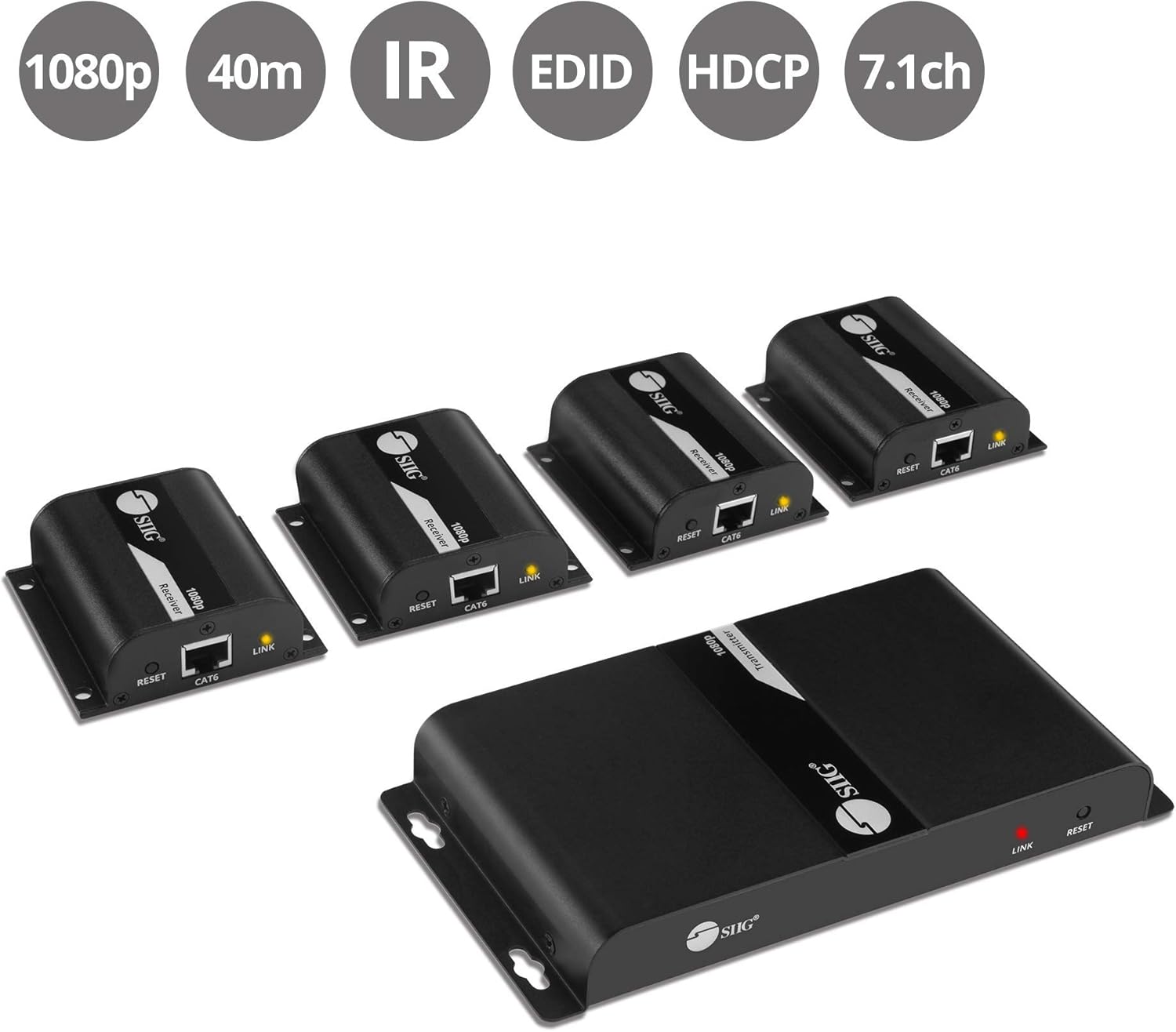 SIIG 1080p HDMI Extender Splitter Over CAT5e/CAT6 Ethernet - Up to 40m (130ft) - 1x4 Port Extender w/ IR Extension and EDID - (1 in 4 Out)