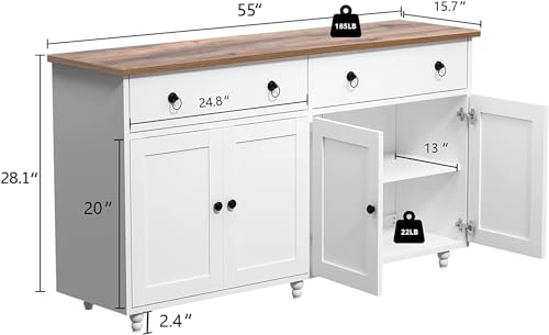 4 EVER WINNER Black Buffet Cabinet with Storage & Gourd Legs, Sideboard Cabinet with 2 Drawers & 4 Doors