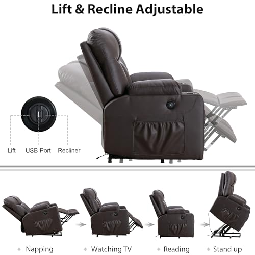 Bonzy Home Oversized Power Lift Recliner Chair for Elderly, Faux Leather Lift Chair with Heated and Massage