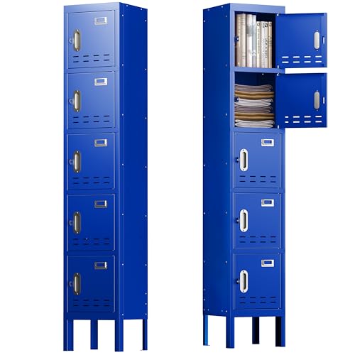 Locker Metal Storage Cabinet, Steel Office Storage Lockable Lockers for Employees Kids School Gym Home Garage Locker with Mirror & Hooks (5 Doors