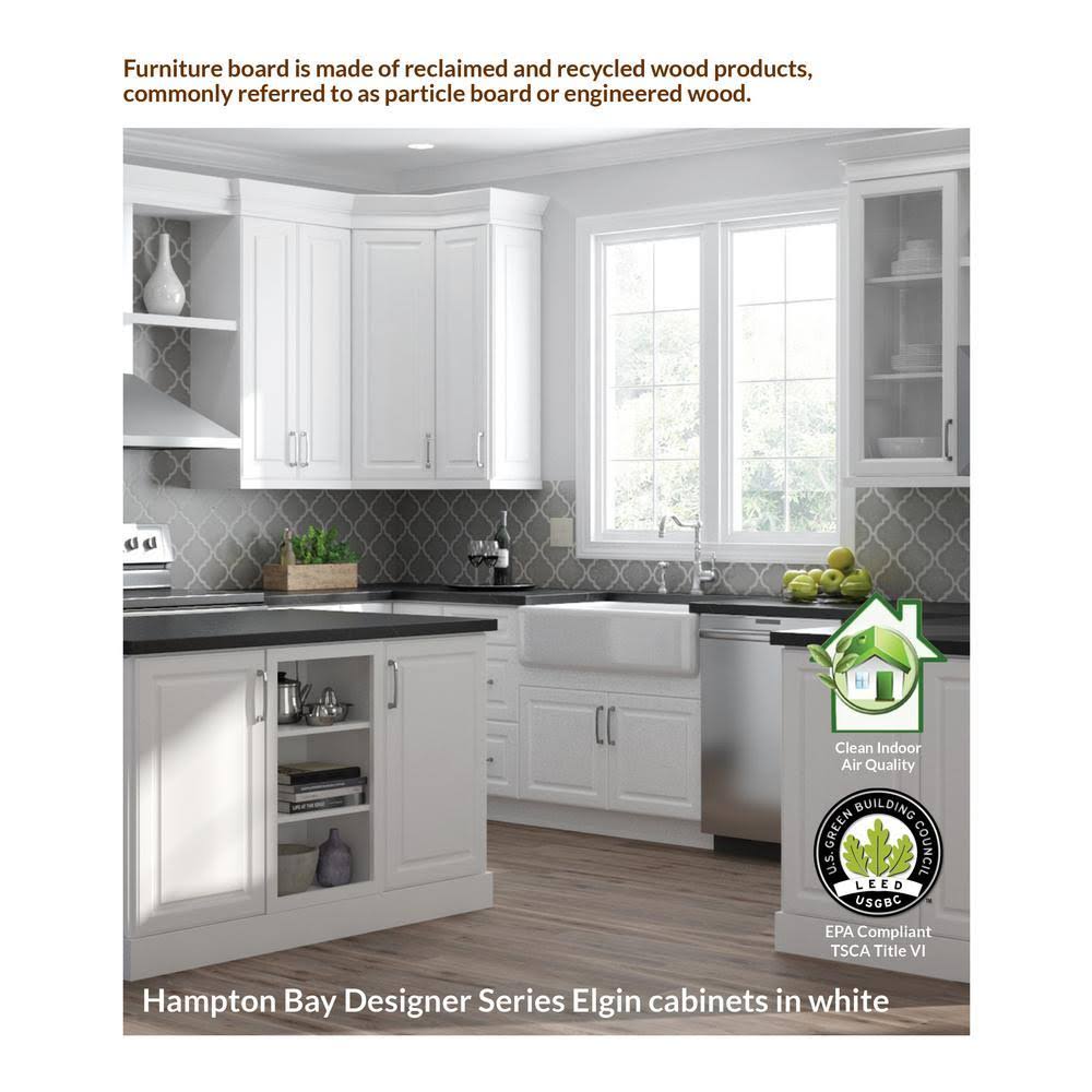 Hampton Bay Designer Series Melvern Assembled 36x34.5x23.75 in. Sink Base Kitchen Cabinet in White