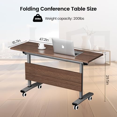 Commercial-Grade Flip-Top Folding Conference Table with Lockable Wheels - Heavy-Duty Mobile Steel Frame Desk for Office, Classroom, Event