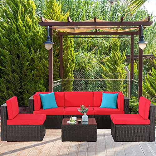 Shintenchi 6 Pieces Patio Furniture Sets Outdoor All-Weather Sectional Patio Sofa Set PE Rattan Manual Weaving Wicker Patio Conversation Set with