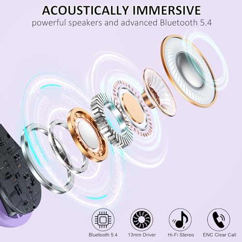 Wireless Earbuds, Bluetooth 5.4 Headphones Sports, 50H Playback Over-Ear buds with ENC Noise Cancelling Mic