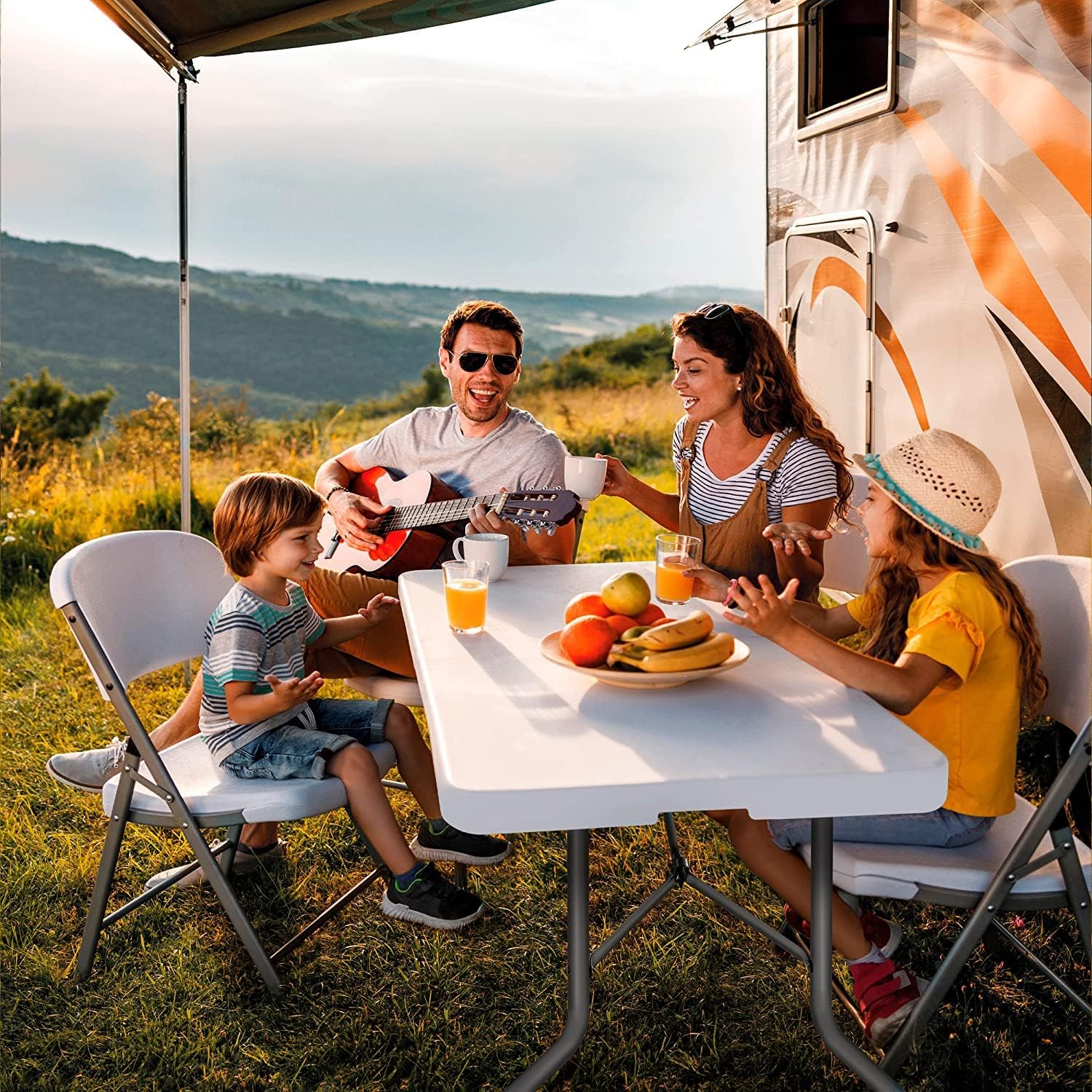 Go-Trio 4ft Low Portable Picnic Table, Boho Picnic Table with Carry Bag, Wooden Picnic Table Foldable