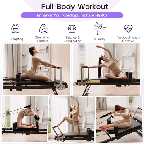 MU Pilates Reformer, Foldable Reformer Pilates Machine & Equipment for Home Use and Gym Workout, Suitable for Advanced and Beginners Users