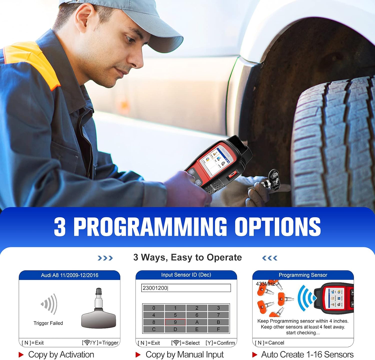 Autel TPMS Relearn Tool MaxiTPMS TS408, TPMS Reset, Sensor Activation, Program Autel MX-Sensor, Key Fob Testing