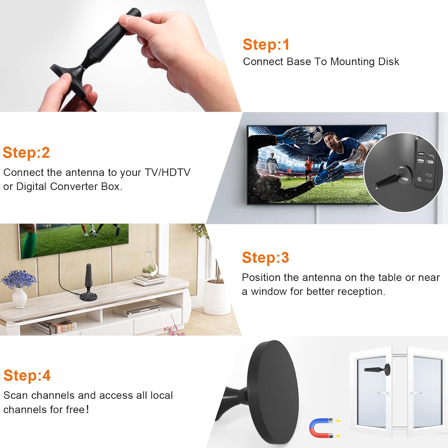 Digital HDTV Antenna Long Range 300 Miles Indoor Amplified Signal Booster Support 4K 1080P UHF VHF FM Local Channels with 13.4ft Coax Cable and USB