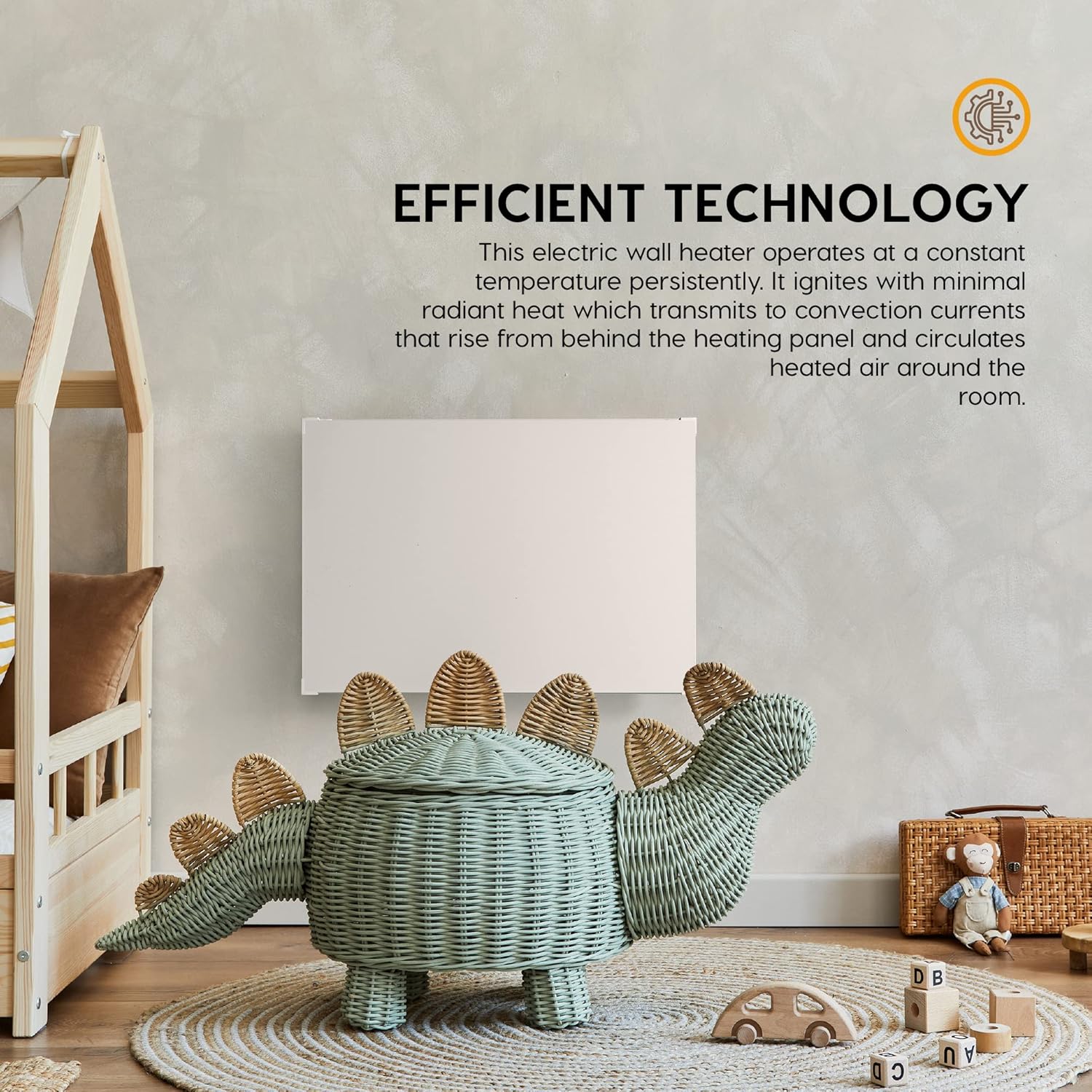 EconoHome Wall Mount Space Heater Panel - 250 Watt Splashproof Convection Heater with Heat Guard Cover - Ideal for 100 Sq Ft Room or Bathroom