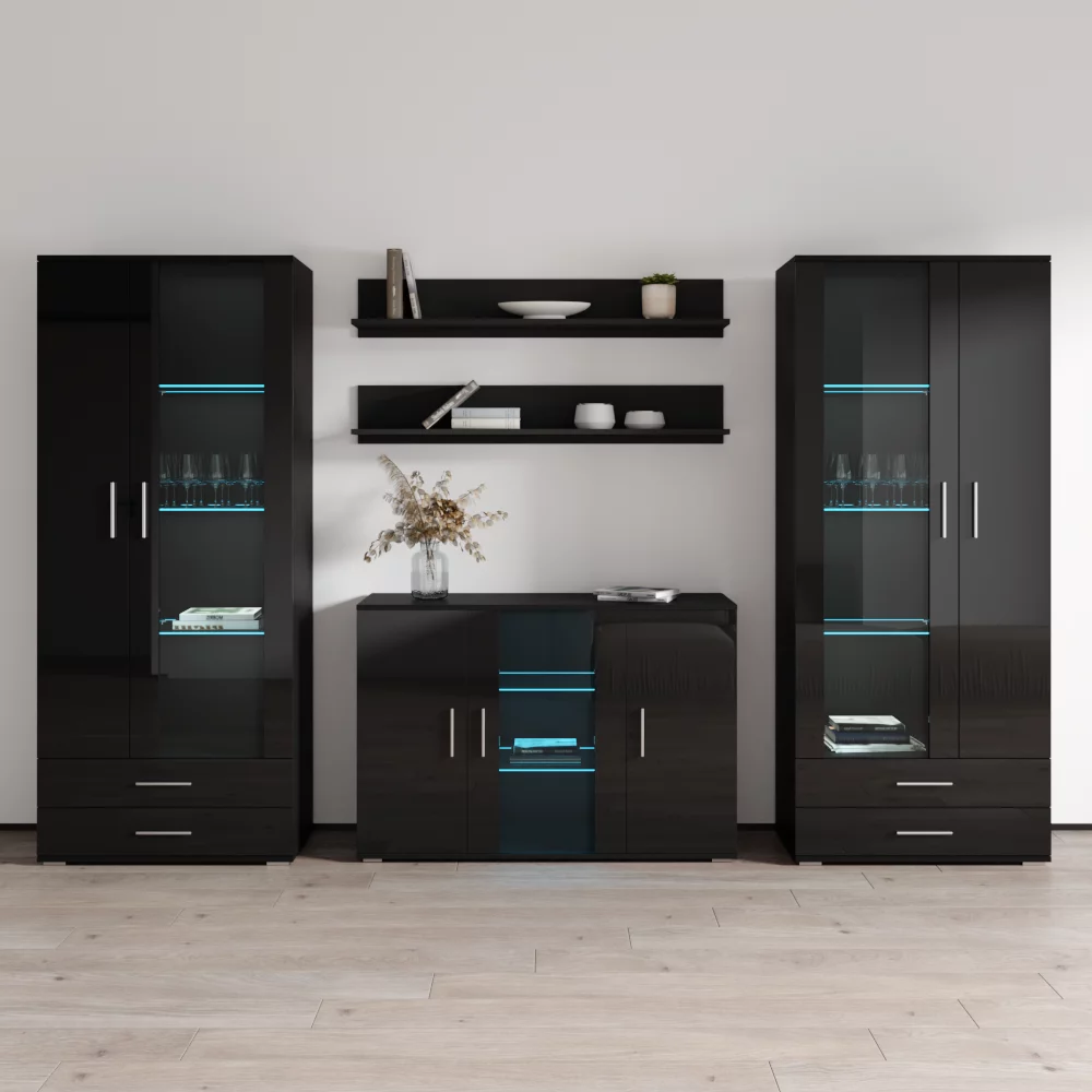 Soho 10 Modern Wall Unit Entertainment Center with 16 Color LED Lights